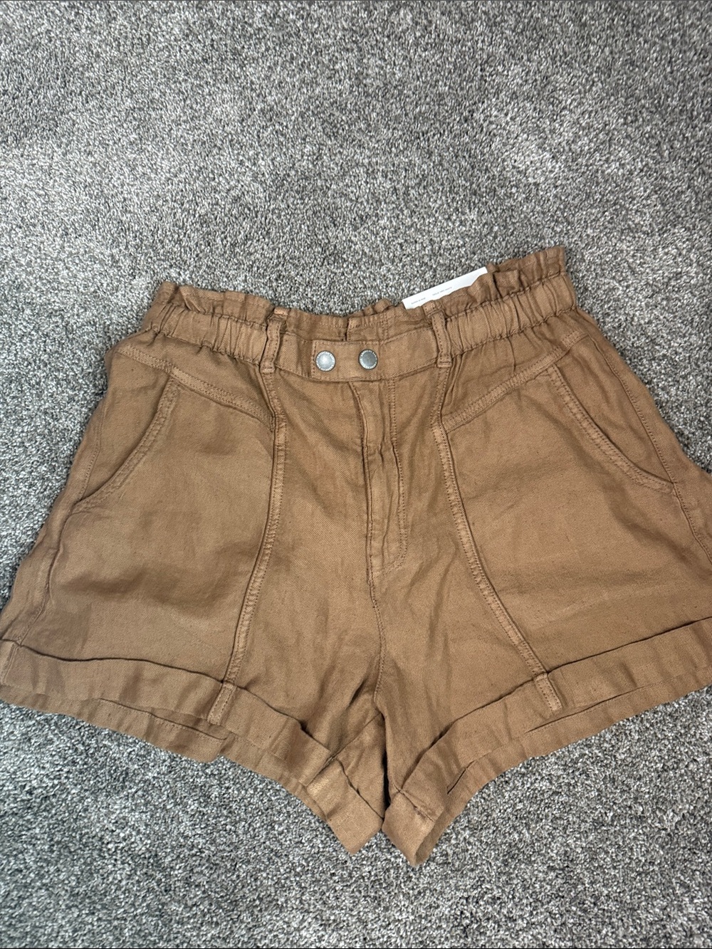 Women's High-Waist Paperbag Shorts in Brown